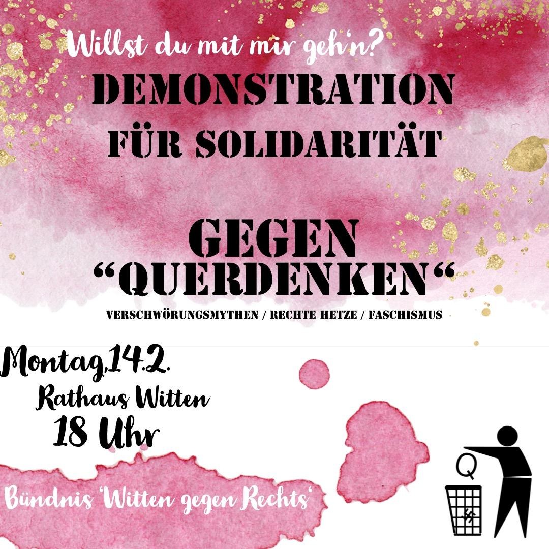 Bild mit den wichtigsten Daten zur Demonstration. Rechts unten ein Männchen an einem Mülleimer. Im Mülleimer, wie es ein Q hinein wirft